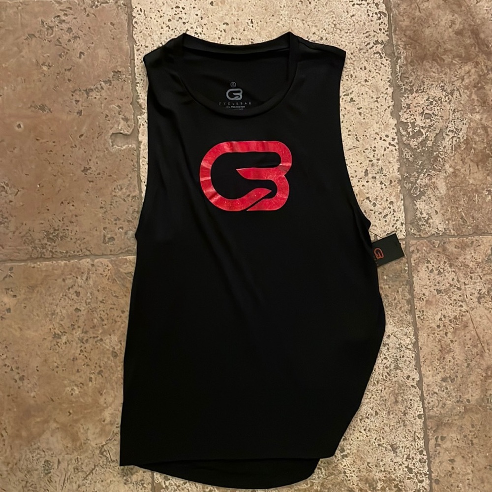 Cyclebar womens muscle tank with red sparkle logo